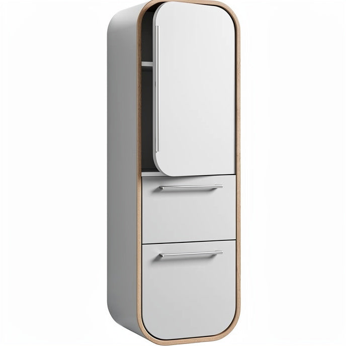 **Technische titel in het Nederlands: Minimalistische witte kast met houtaccenten**
