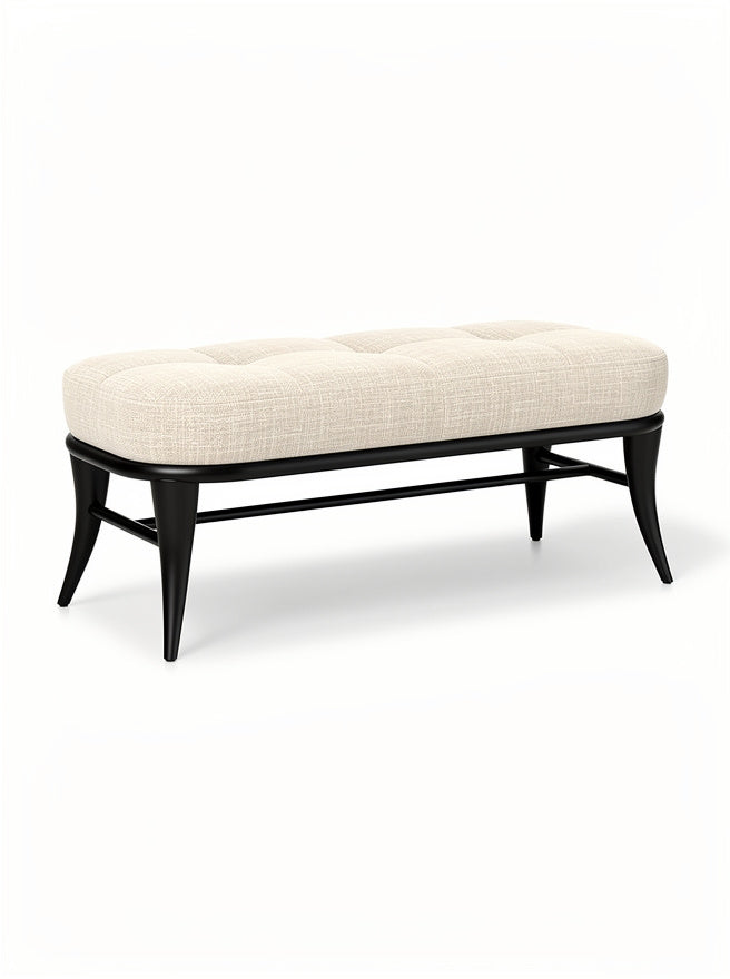 **Technische titel in het Nederlands: Elegant gestoffeerde banken met zwarte houten poten**